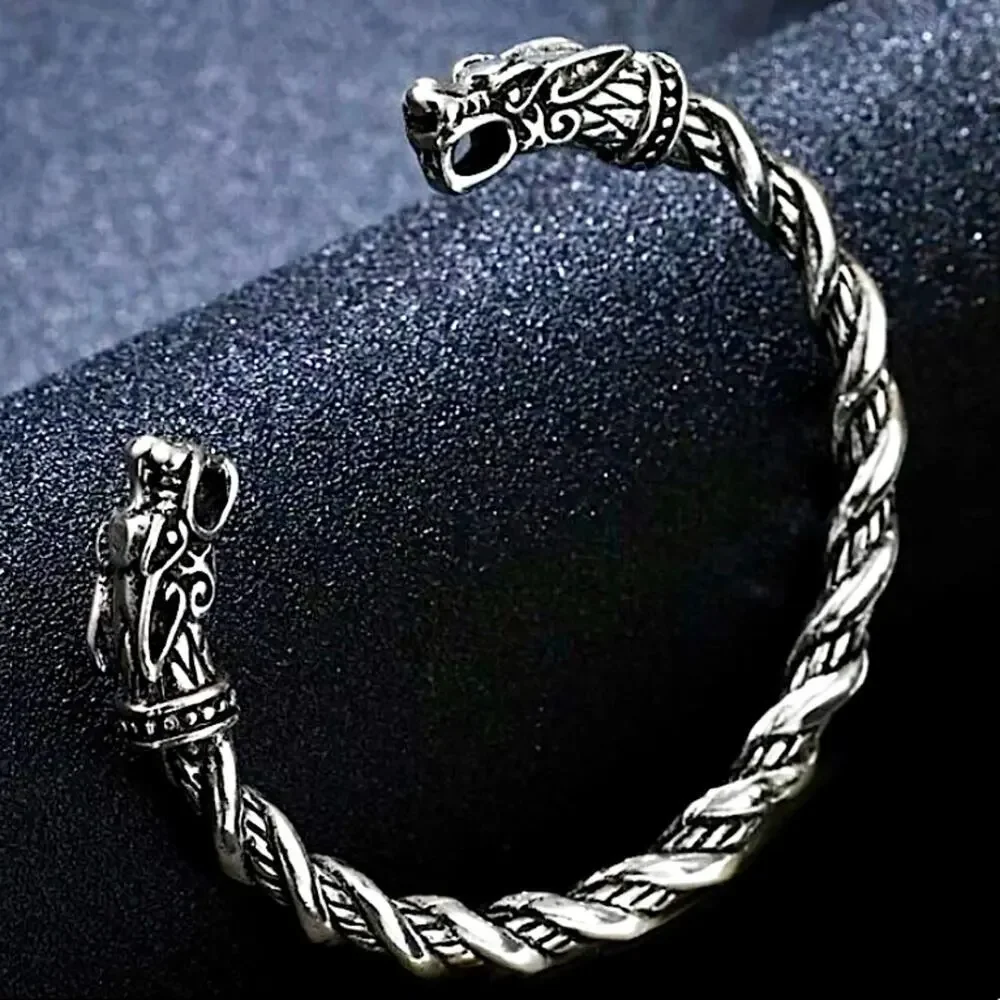 STERLING SILVER VIKING WOLF BRACELET SILVER ARM BAND CUFF BANGLE